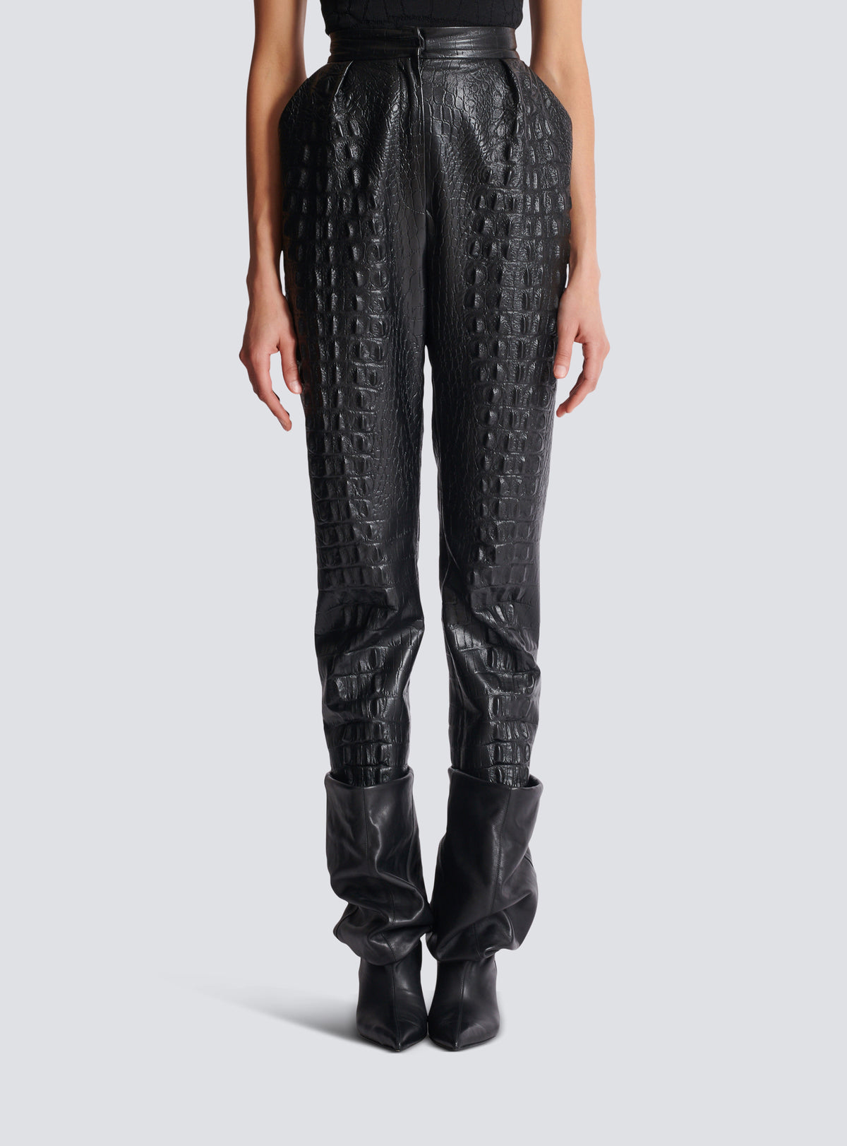 Pantalon croco en cuir éco embossé - Noir