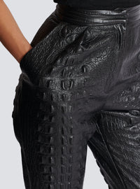Pantalon croco en cuir éco embossé - Noir