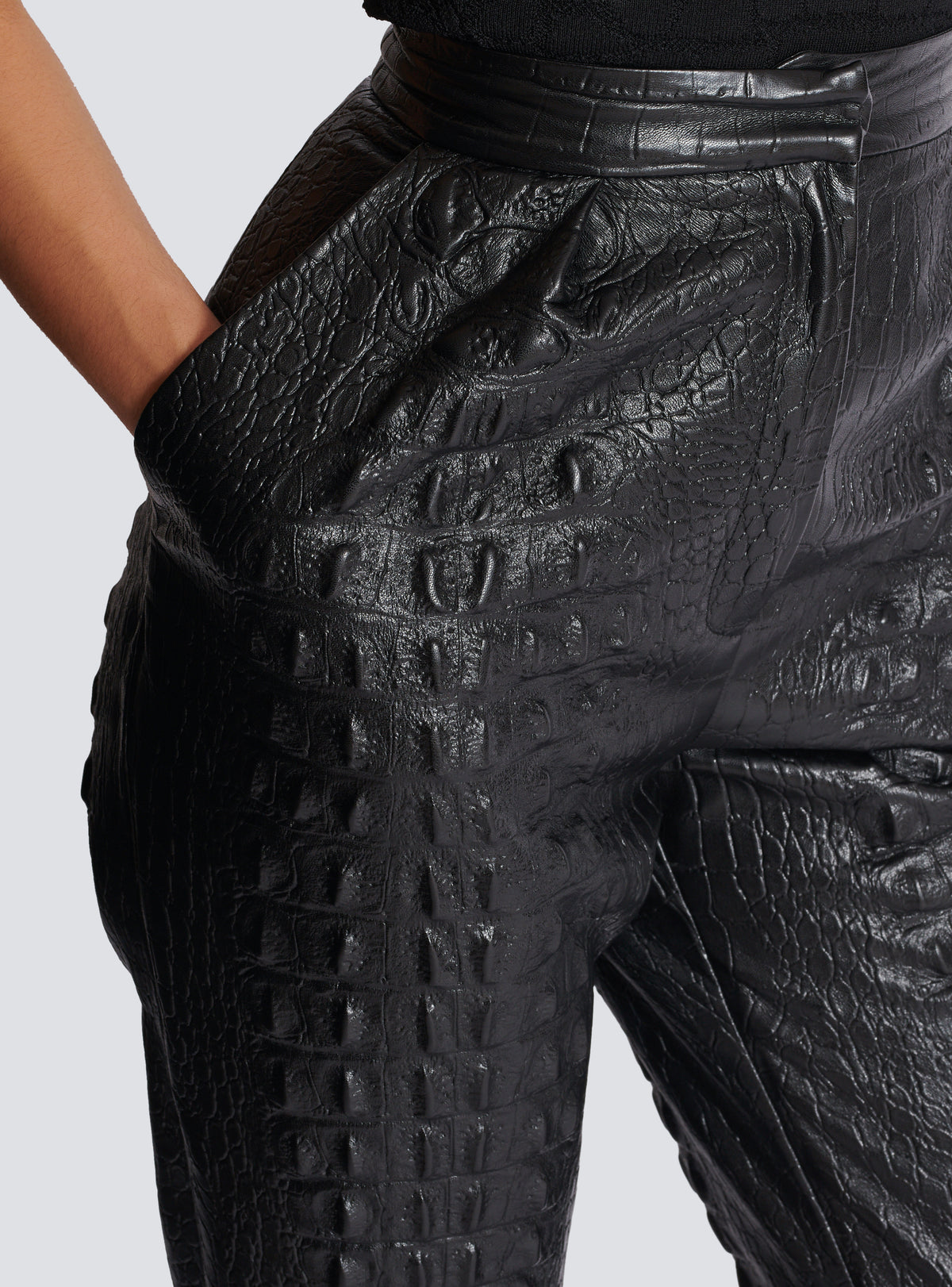 Pantalon croco en cuir éco embossé - Noir
