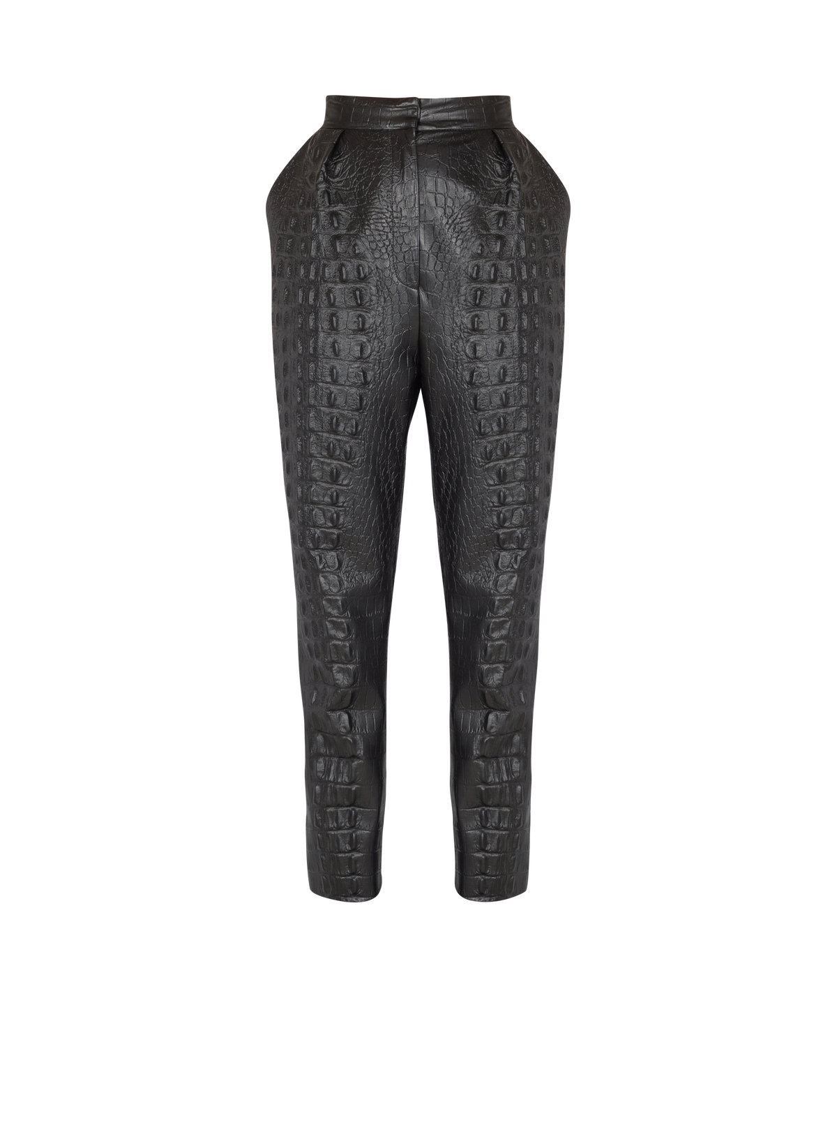 Pantalon croco en cuir éco embossé - Noir