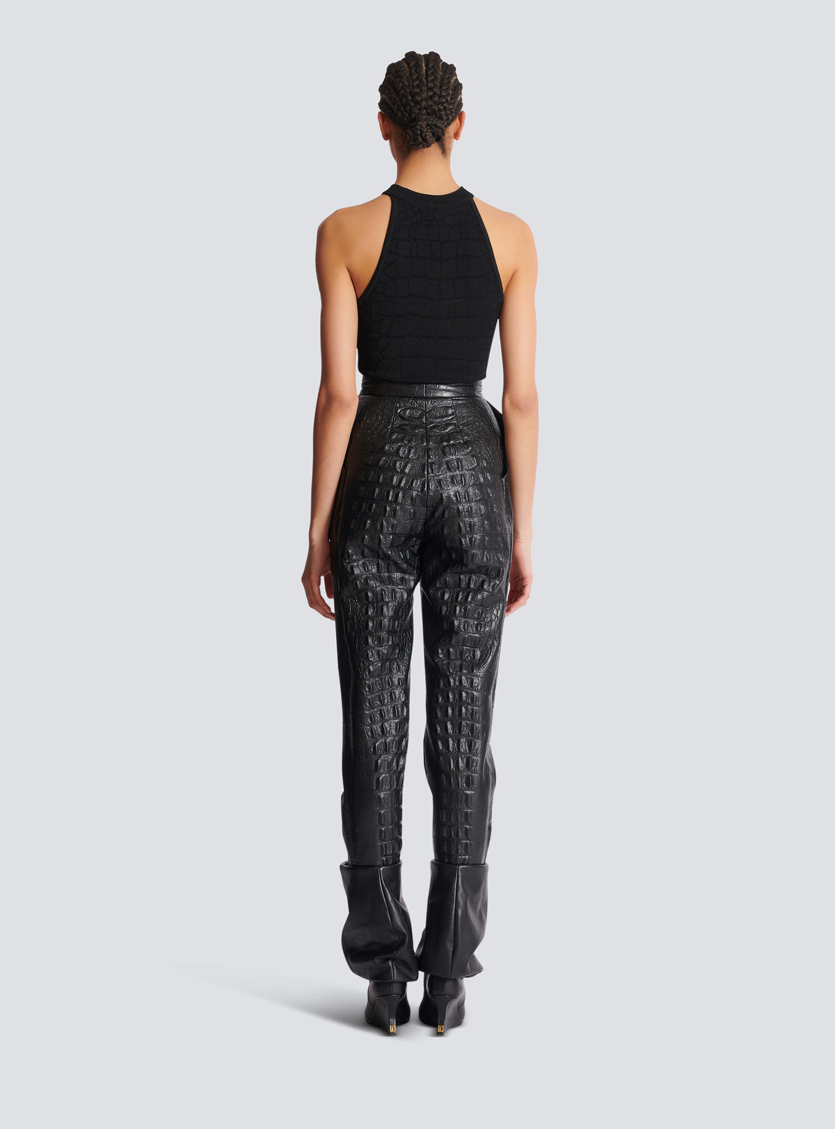 Pantalon croco en cuir éco embossé - Noir