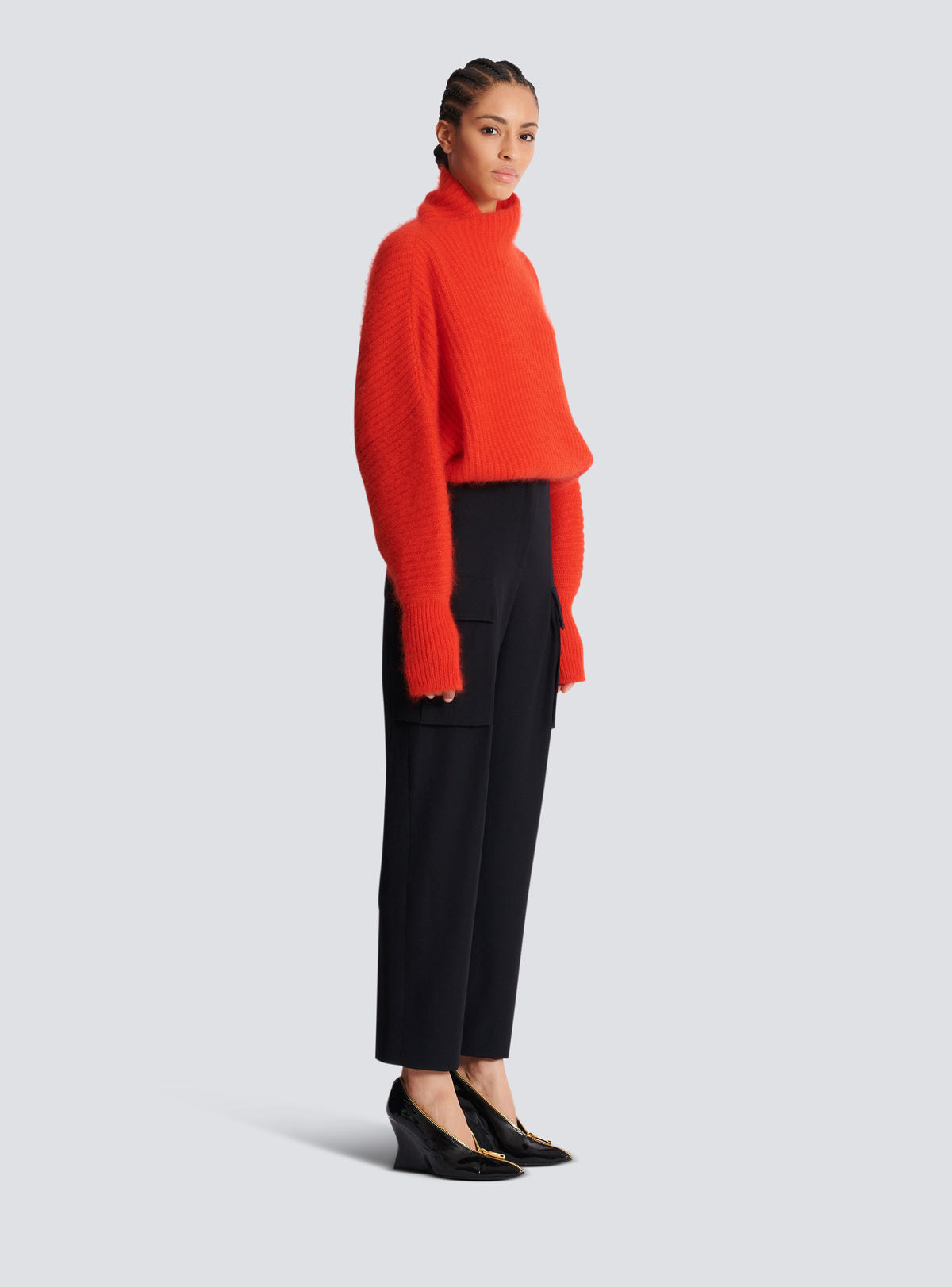 Pantalon cargo en laine grain de poudre - Noir