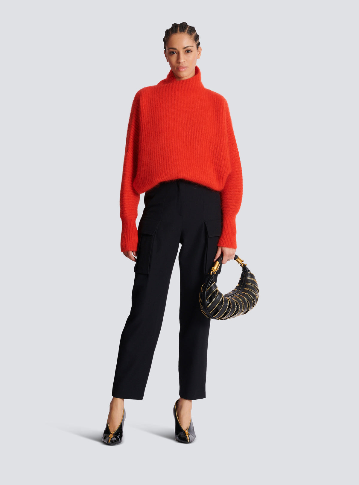 Pantalon cargo en laine grain de poudre - Noir