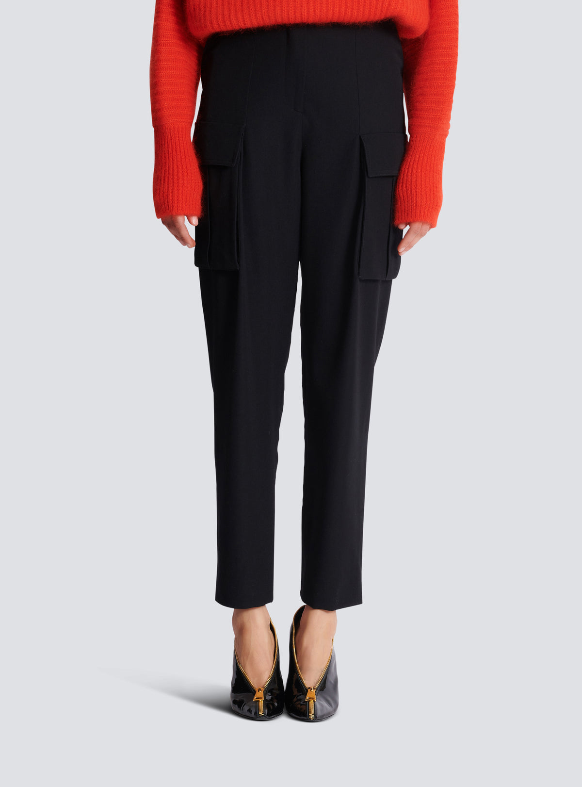 Pantalon cargo en laine grain de poudre - Noir