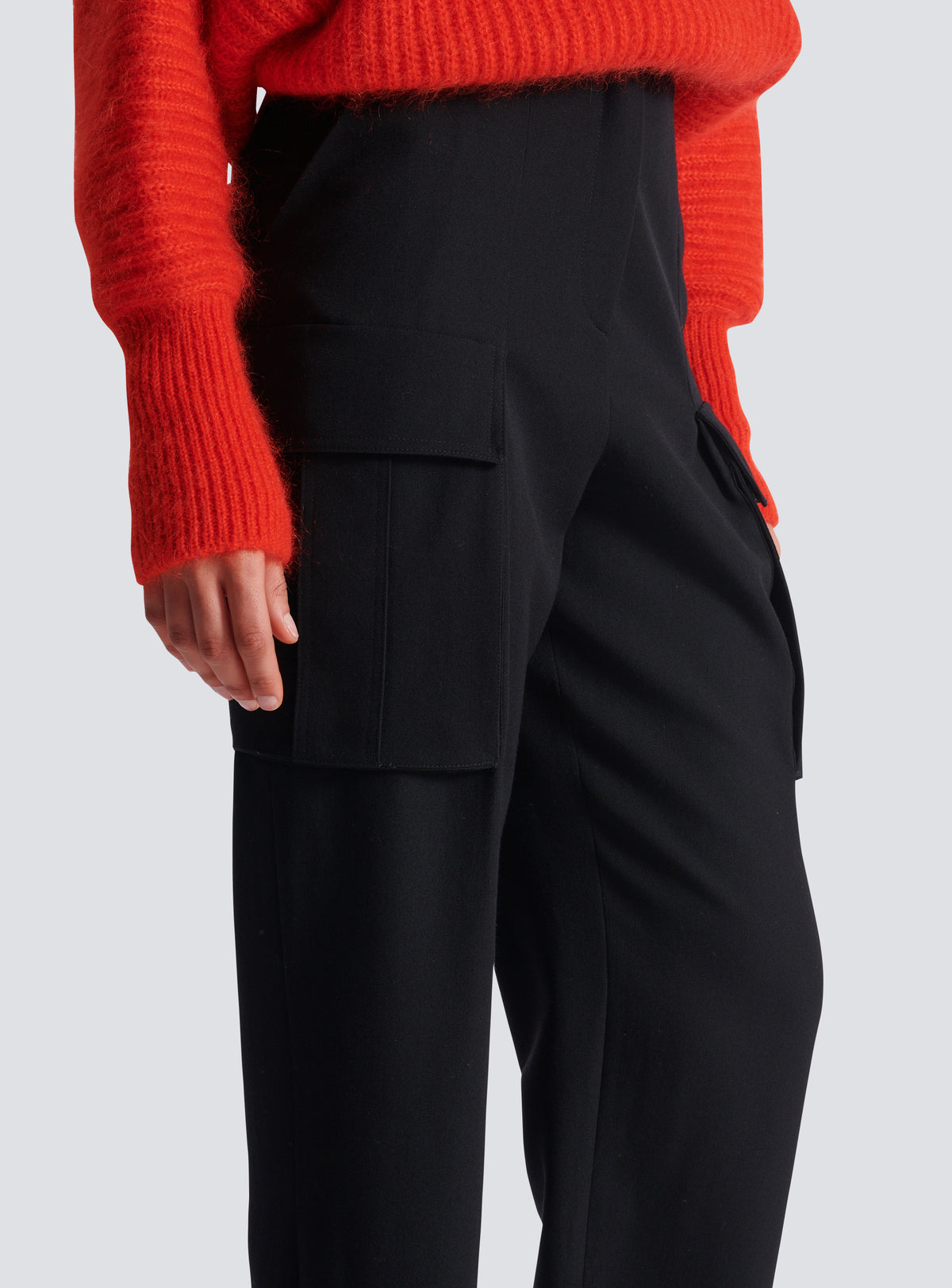 Pantalon cargo en laine grain de poudre - Noir