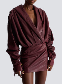 Short hooded Wash leather dress - Aubergine