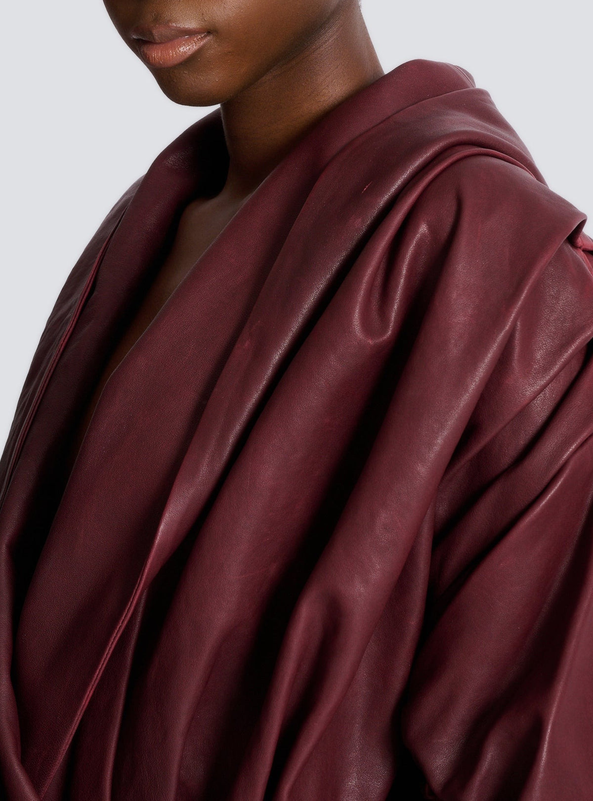 Short hooded Wash leather dress - Aubergine