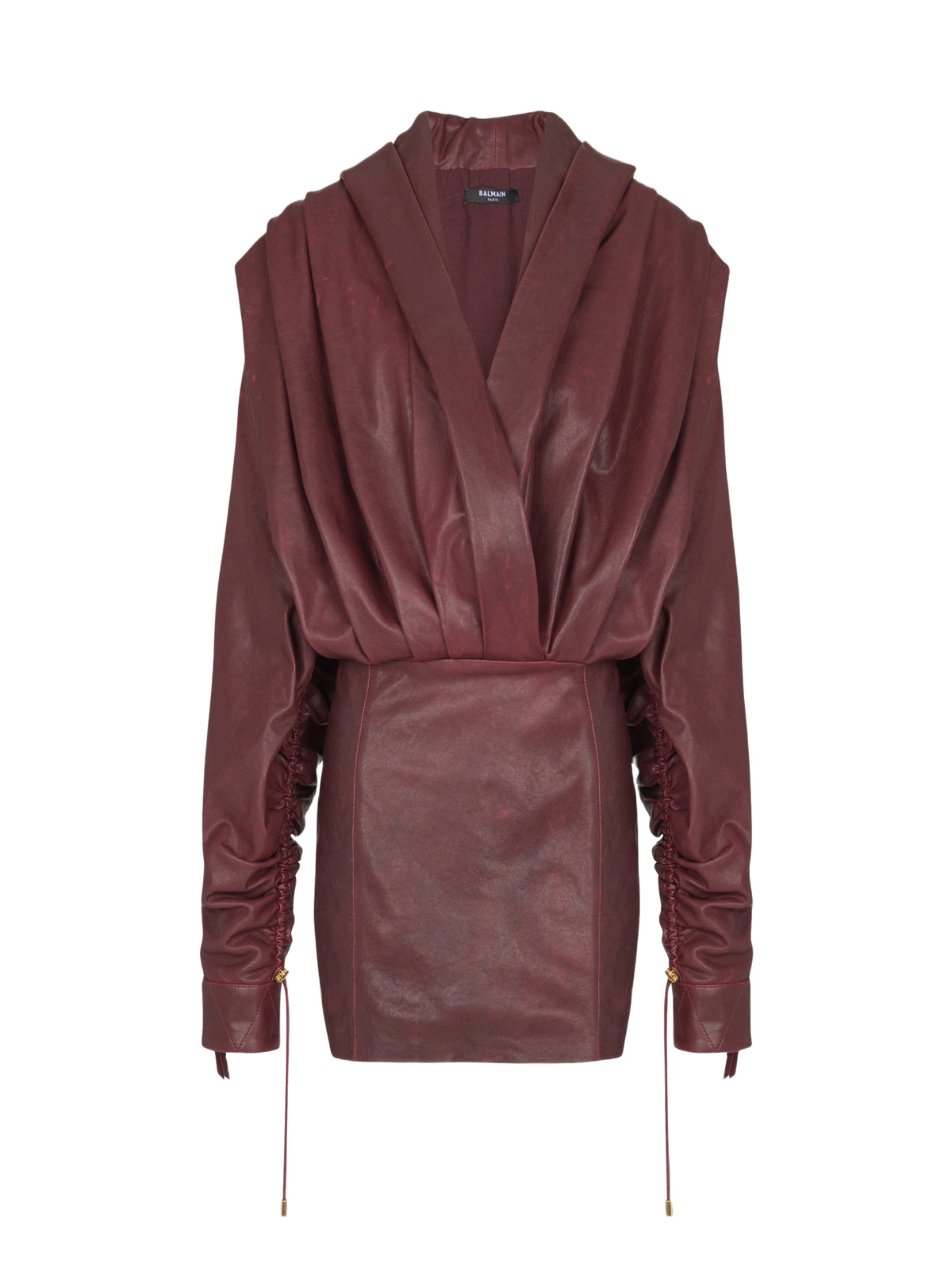 Short hooded Wash leather dress - Aubergine