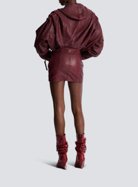 Short hooded Wash leather dress - Aubergine