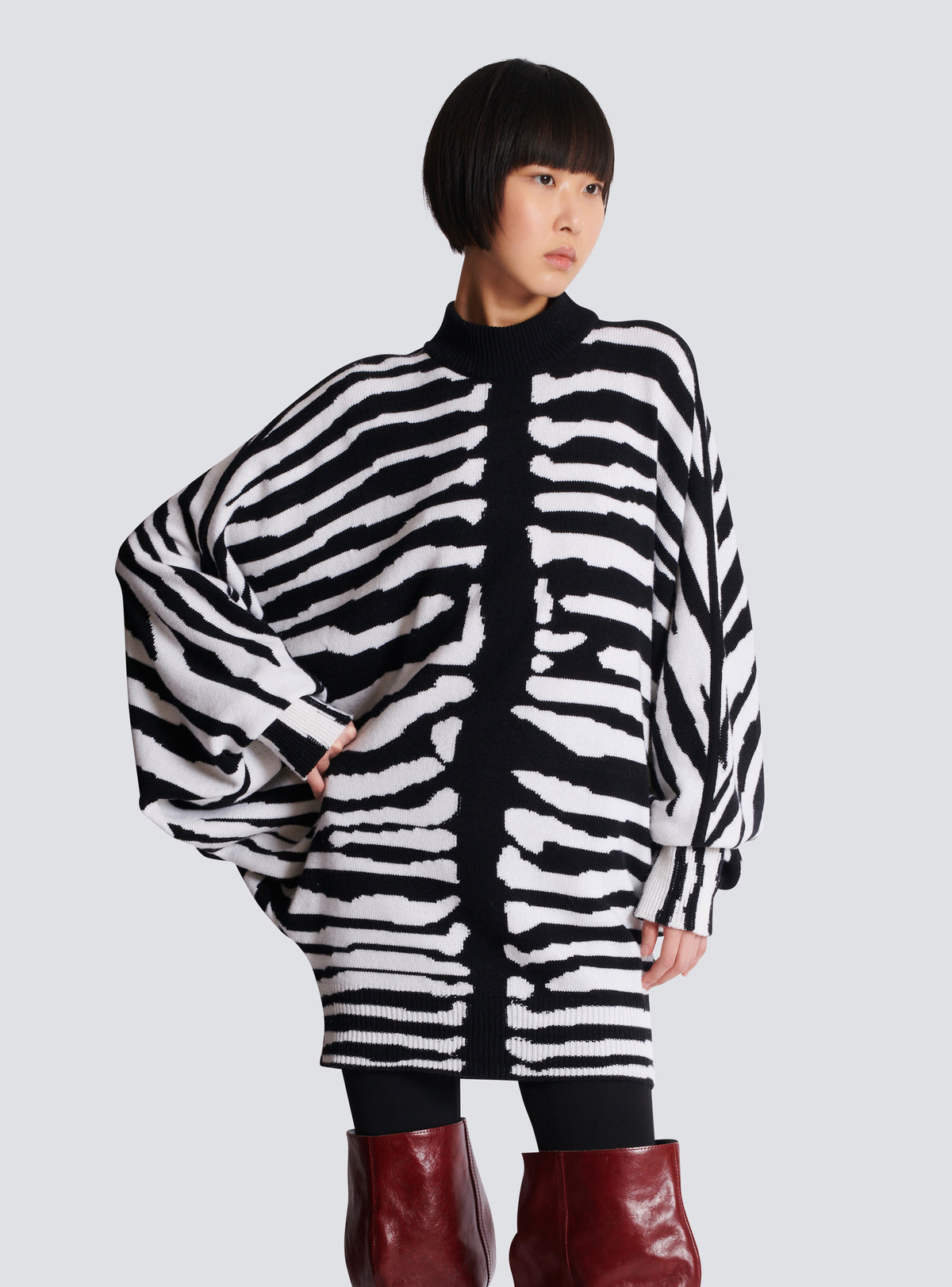Robe en maille intarsia zébrée - Noir & Blanc