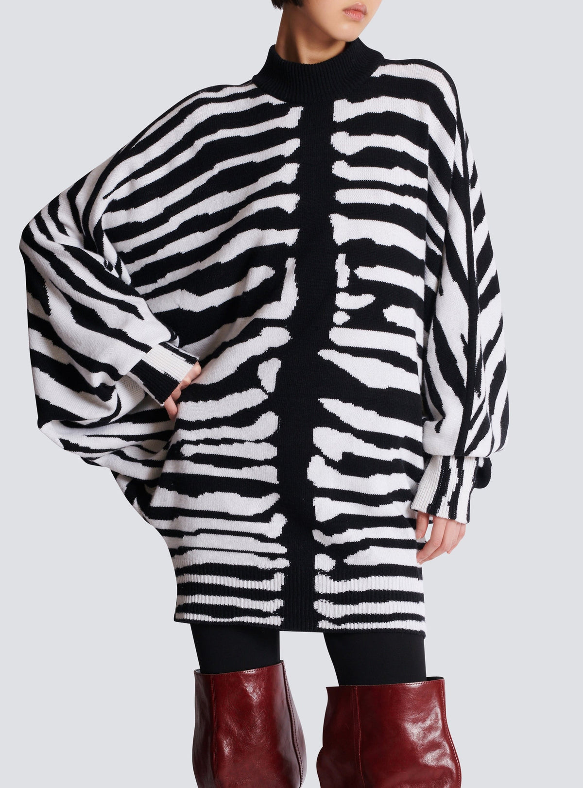 Robe courte zébrée en laine - Noir & Blanc