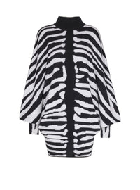 Robe courte zébrée en laine - Noir & Blanc