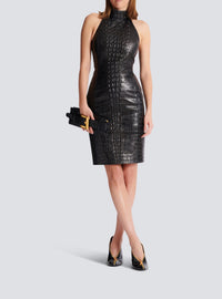Robe courte en cuir embossé - Noir
