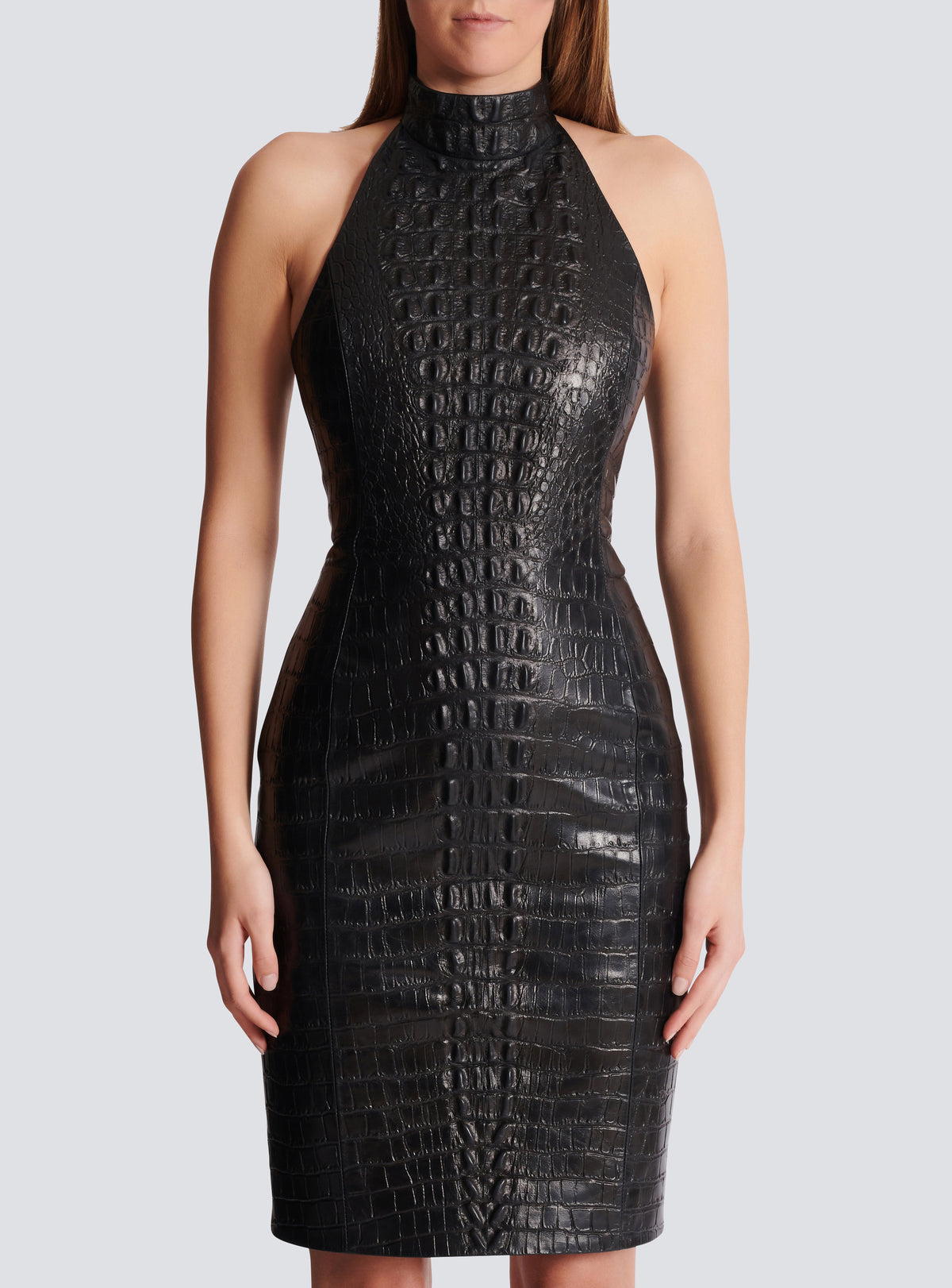 Robe en cuir embossé croco - Noir