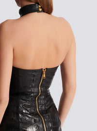 Robe en cuir embossé croco - Noir