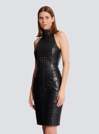 Robe en cuir embossé croco - Noir