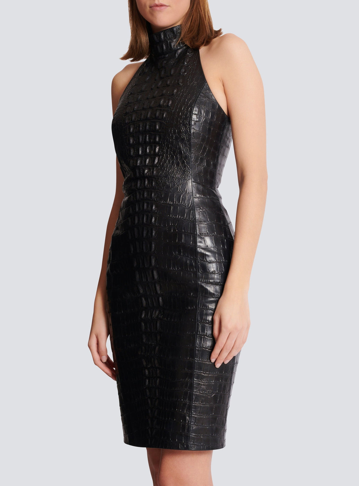 Robe courte en cuir embossé - Noir