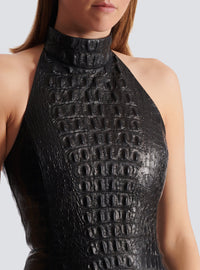 Robe courte en cuir embossé - Noir