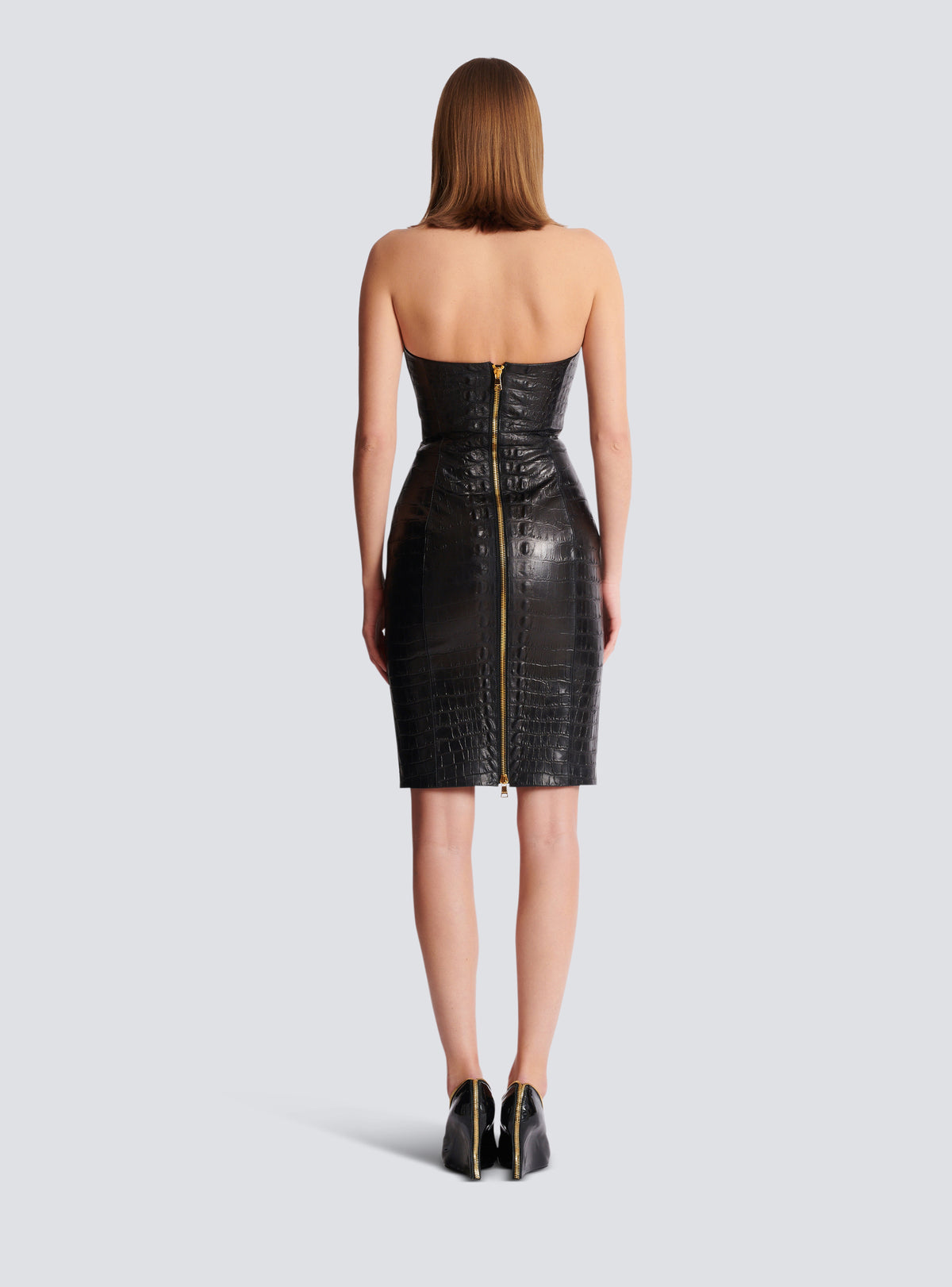 Robe en cuir embossé croco - Noir
