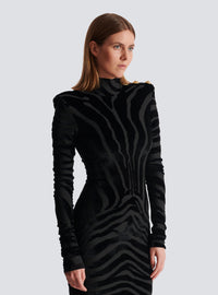 Robe courte en velours zébré - Noir