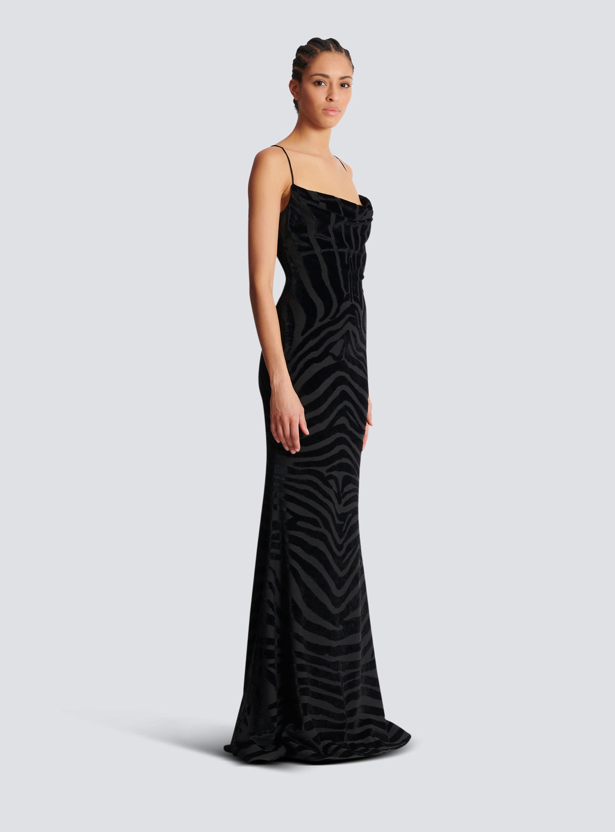 Robe longue en velours zébré à fines bretelles - Noir