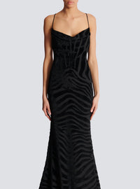Robe longue en velours zébré à fines bretelles - Noir