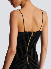 Robe longue en velours zébré à fines bretelles - Noir