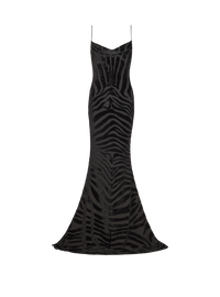 Robe longue en velours zébré à fines bretelles - Noir