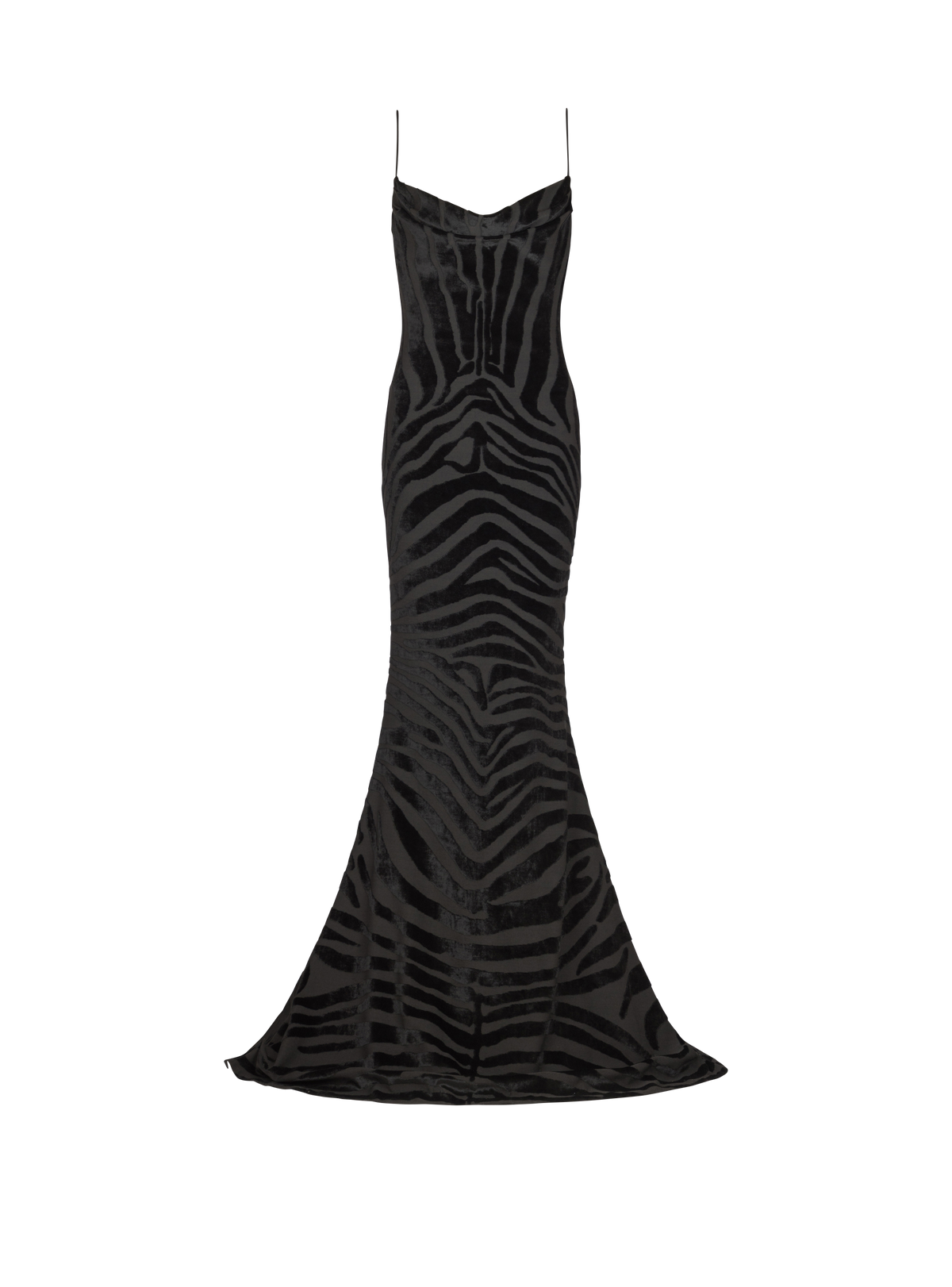 Robe longue en velours zébré à fines bretelles - Noir