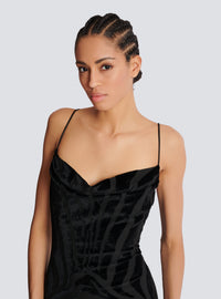 Robe longue en velours zébré à fines bretelles - Noir