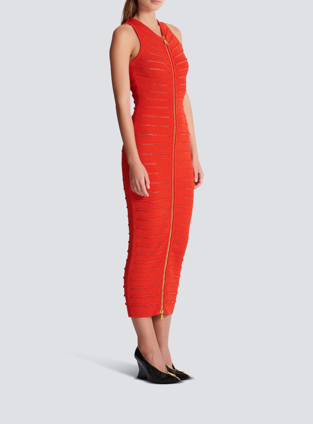 Long sleeveless knit dress - Red