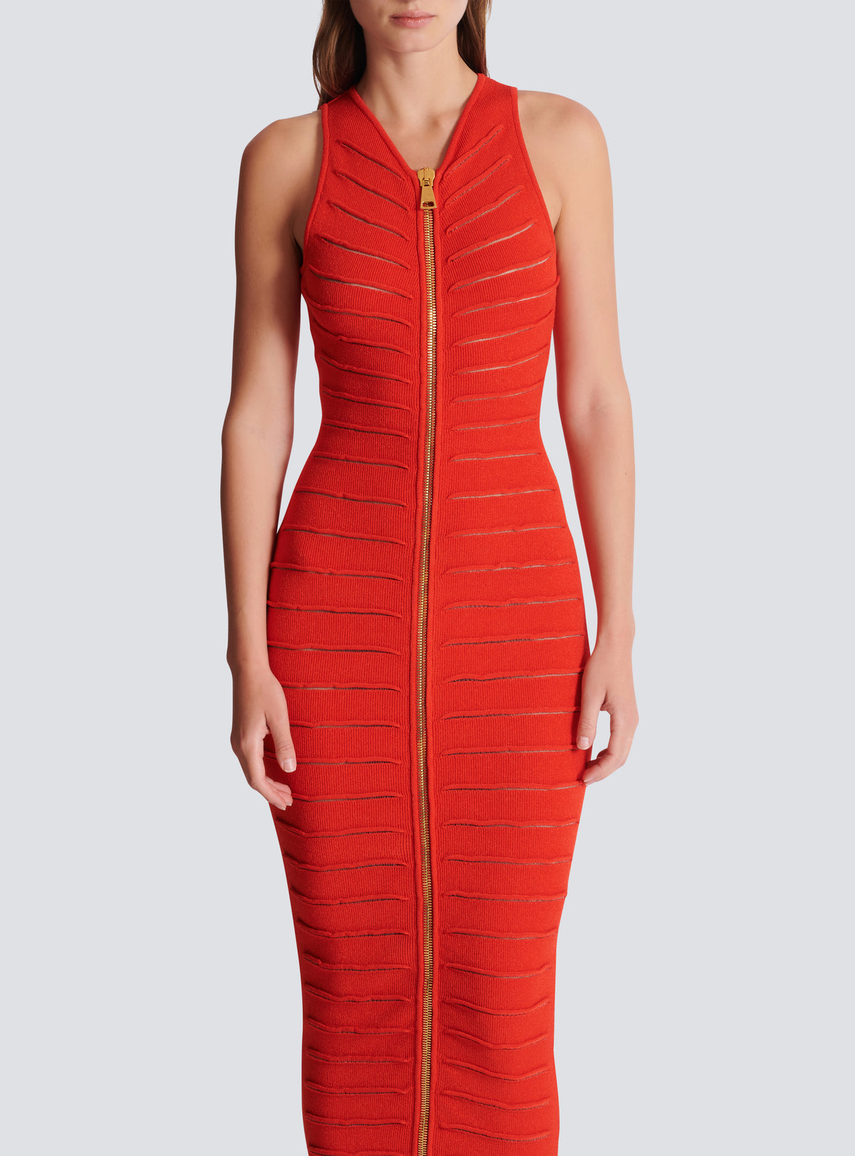 Robe longue sans manches en maille - Rouge