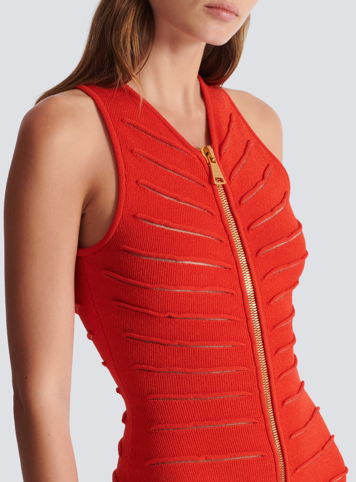 Long sleeveless knit dress - Red