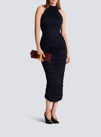 Draped wool midi dress - Blue