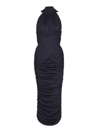 Draped wool midi dress - Blue