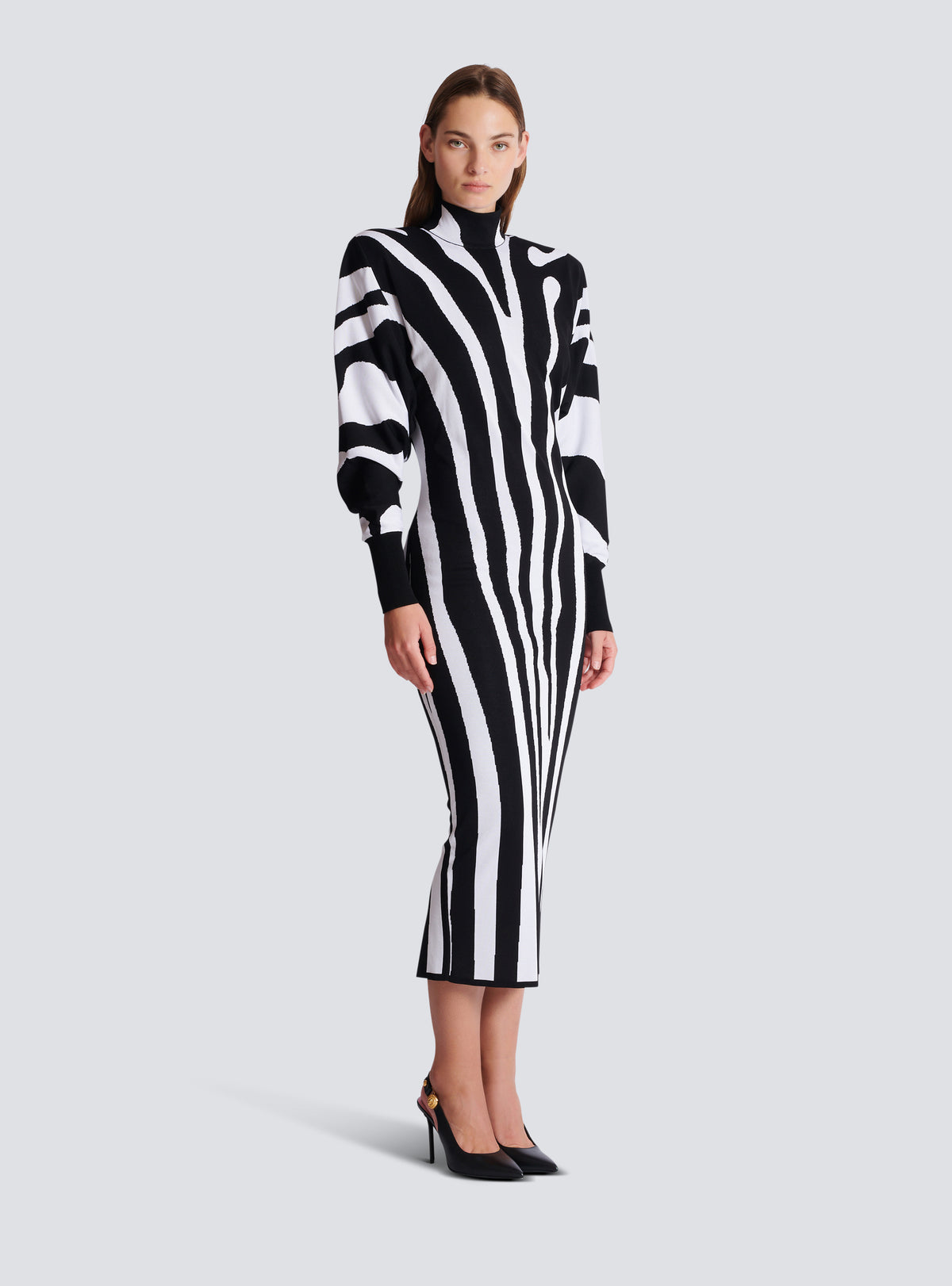 Robe longue en maille intarsia zébrée - Noir & Blanc