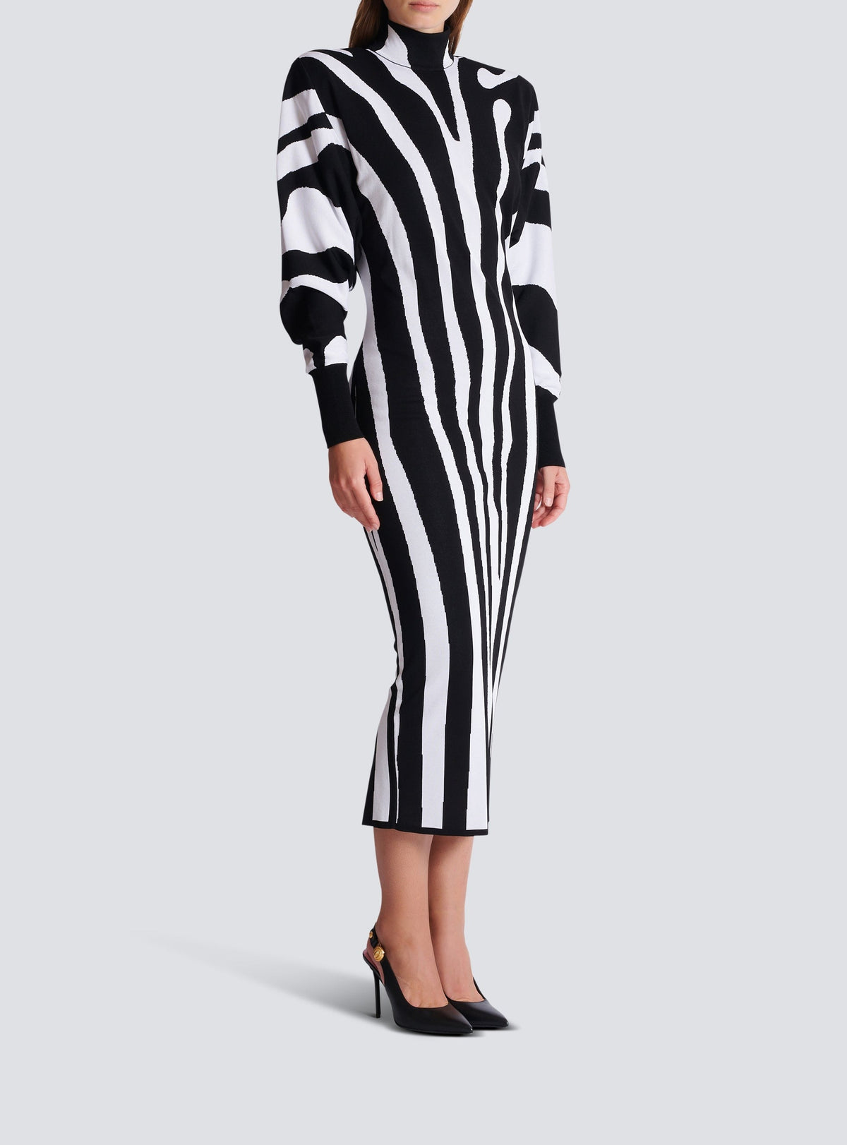 Long zebra knit dress - Black & White
