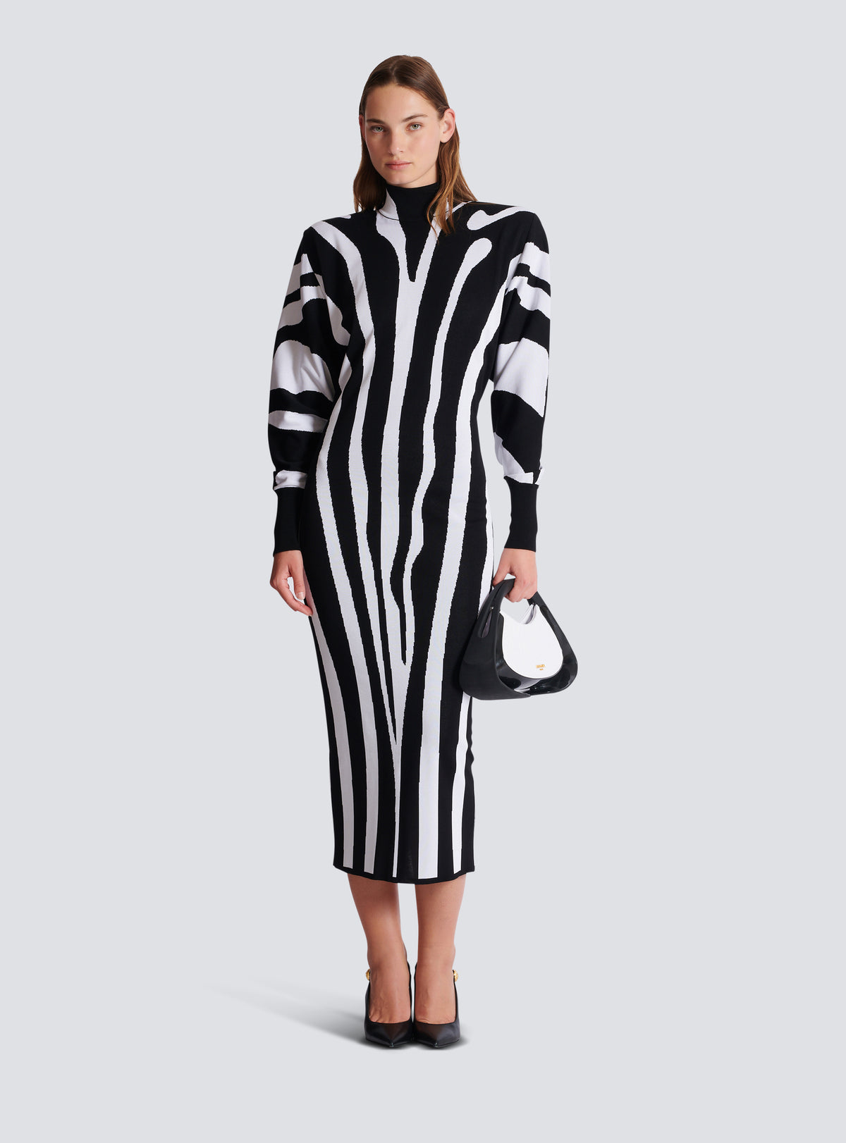 Robe longue en maille intarsia zébrée - Noir & Blanc