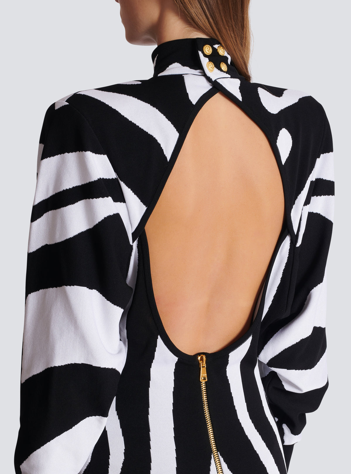 Robe longue en maille intarsia zébrée - Noir & Blanc