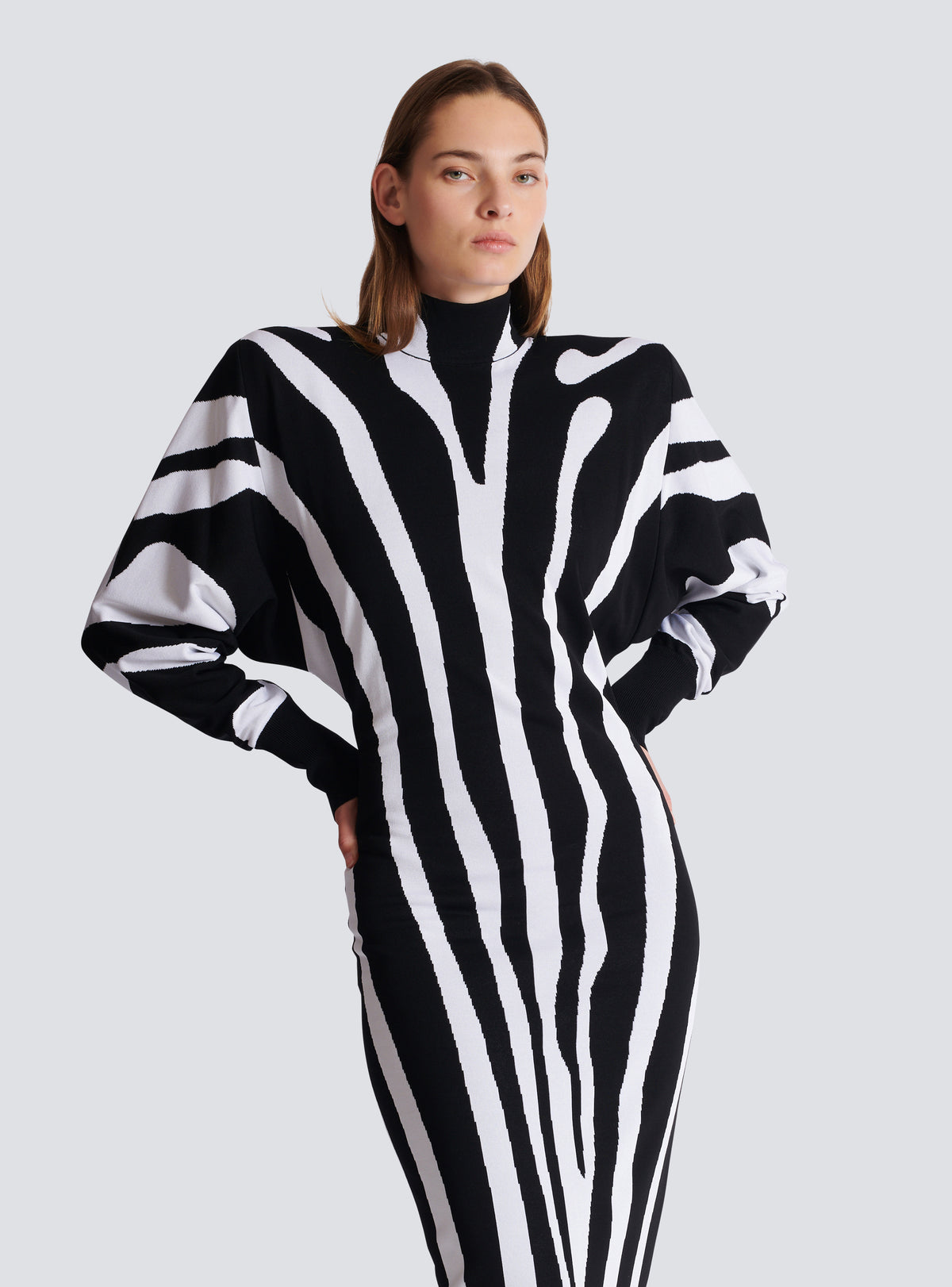 Robe longue en maille intarsia zébrée - Noir & Blanc
