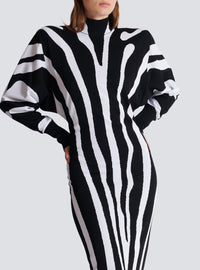Long zebra knit dress - Black & White