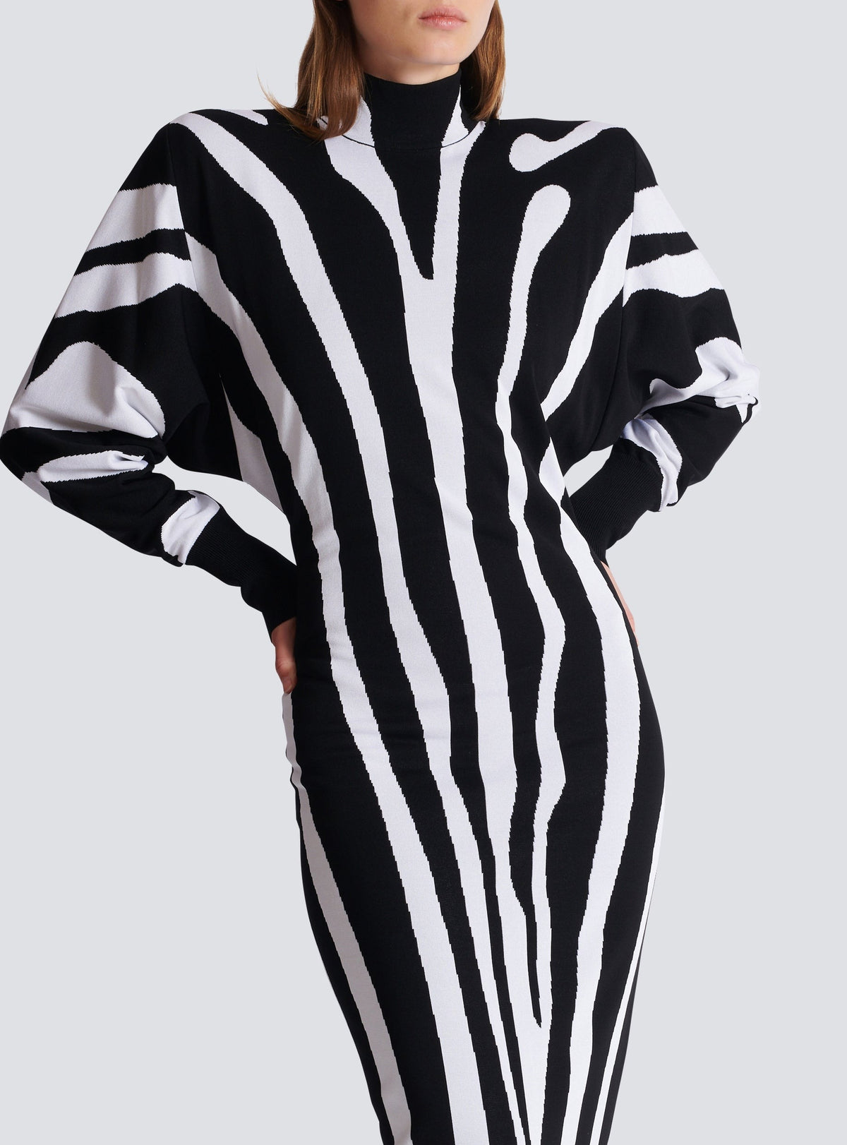 Long zebra knit dress - Black & White