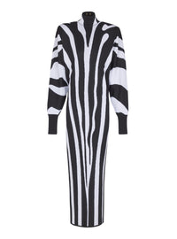 Long zebra knit dress - Black & White