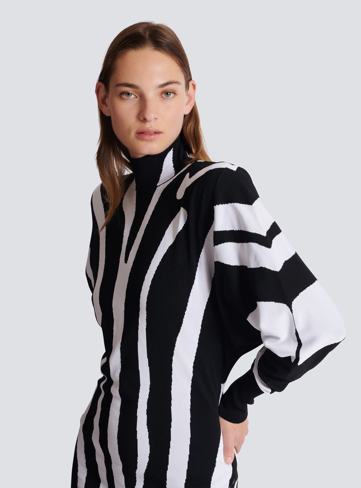 Robe longue en maille intarsia zébrée - Noir & Blanc