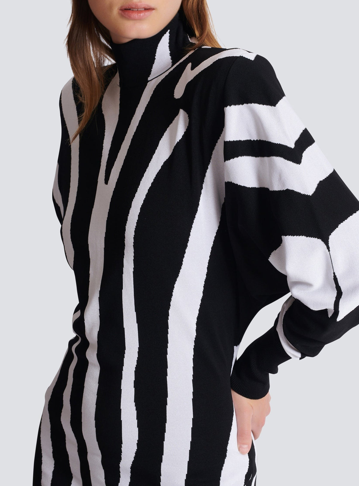 Long zebra knit dress - Black & White