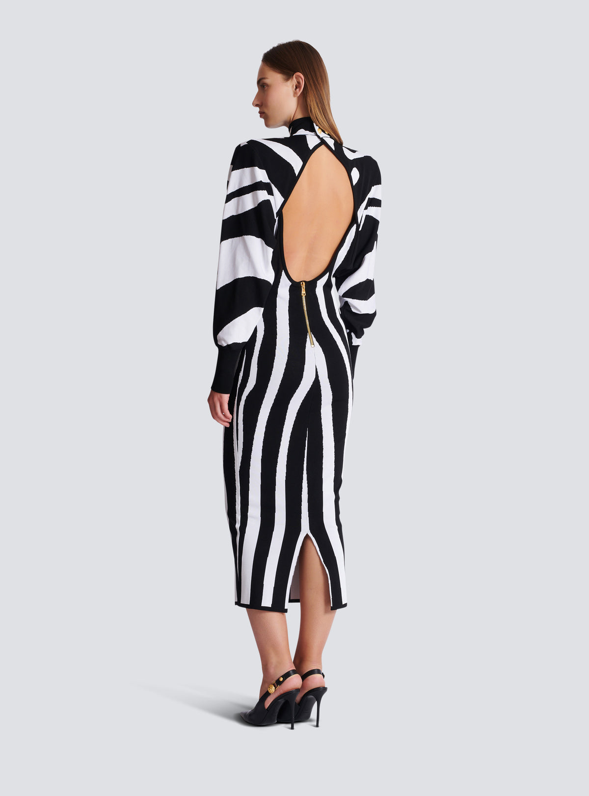 Robe longue en maille intarsia zébrée - Noir & Blanc