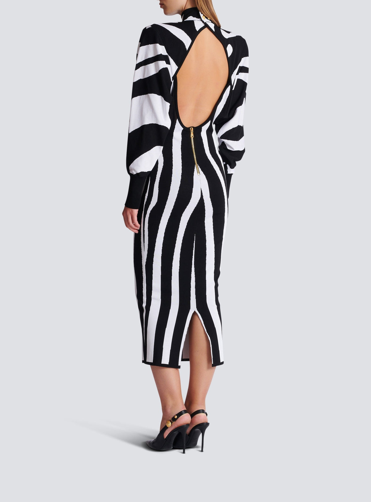Long zebra knit dress - Black & White