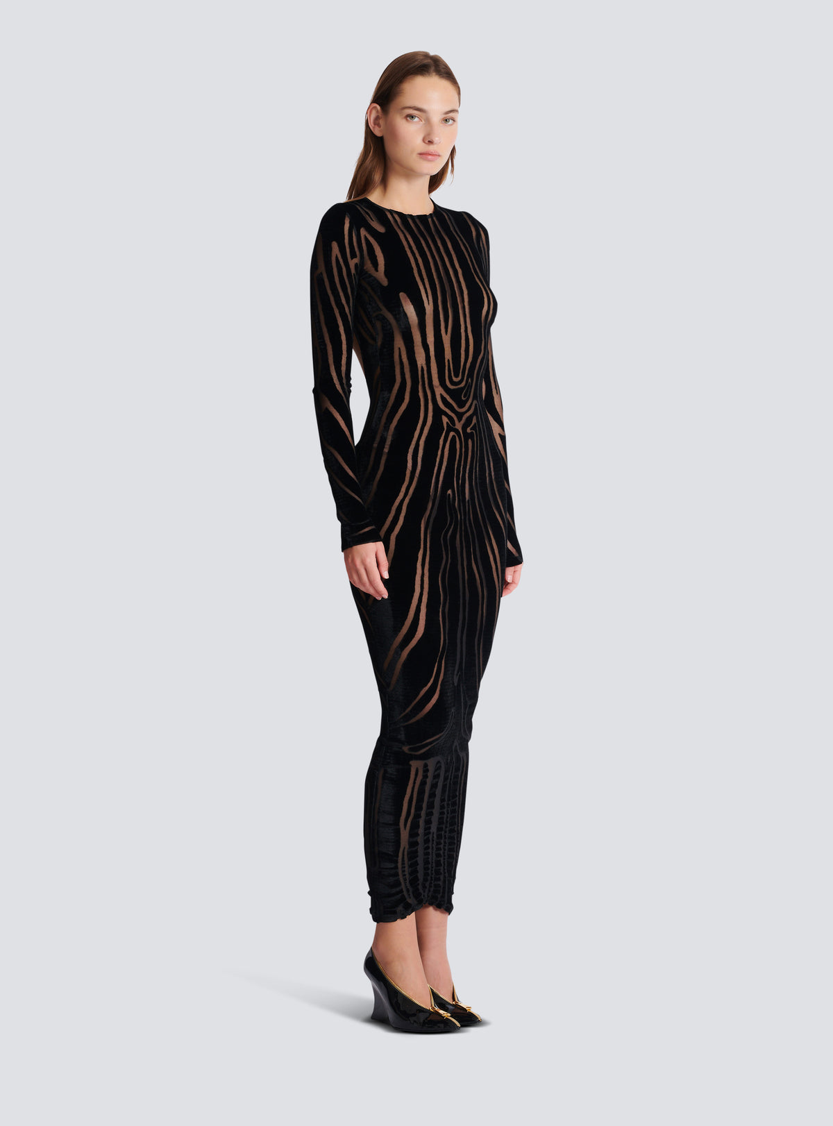 Robe longue en velours zébré - Noir
