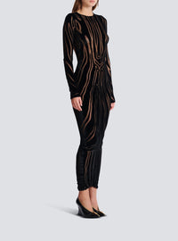 Long zebra velvet dress - Black