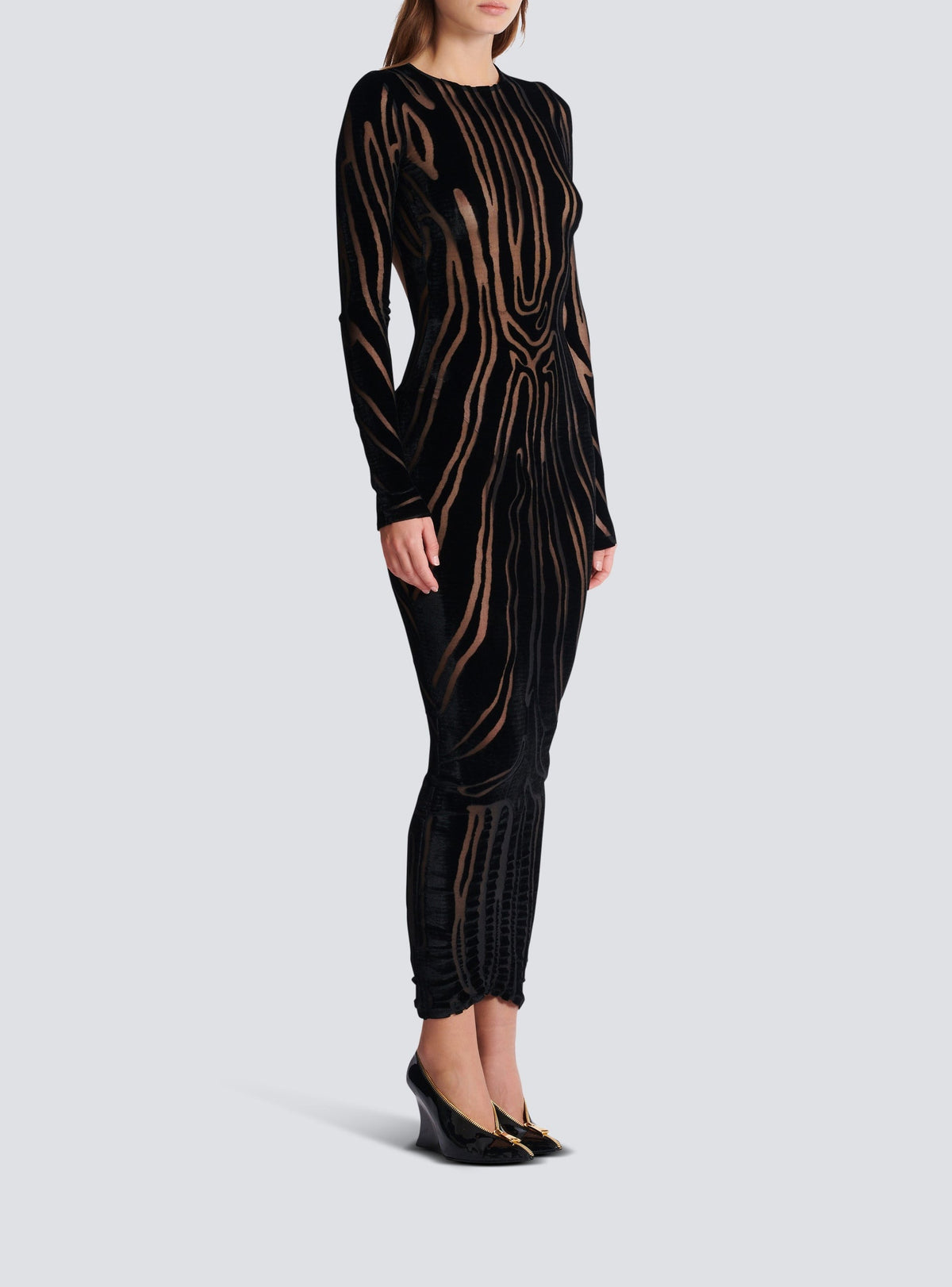 Long zebra velvet dress - Black